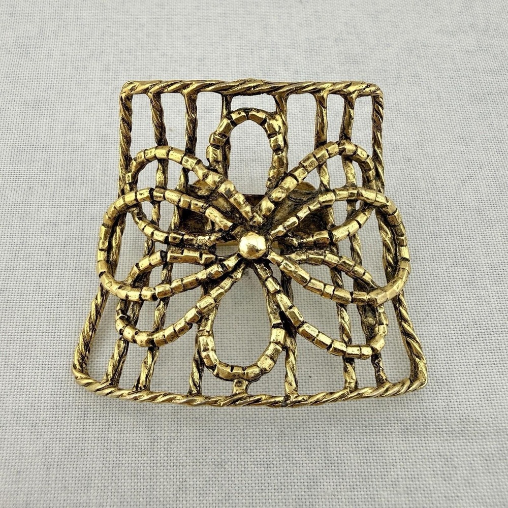 Vtg Signed‎ MUSI Single Shoe Clip Gold Tone Mod Pop Floral Bow Open Braid 2" MCM